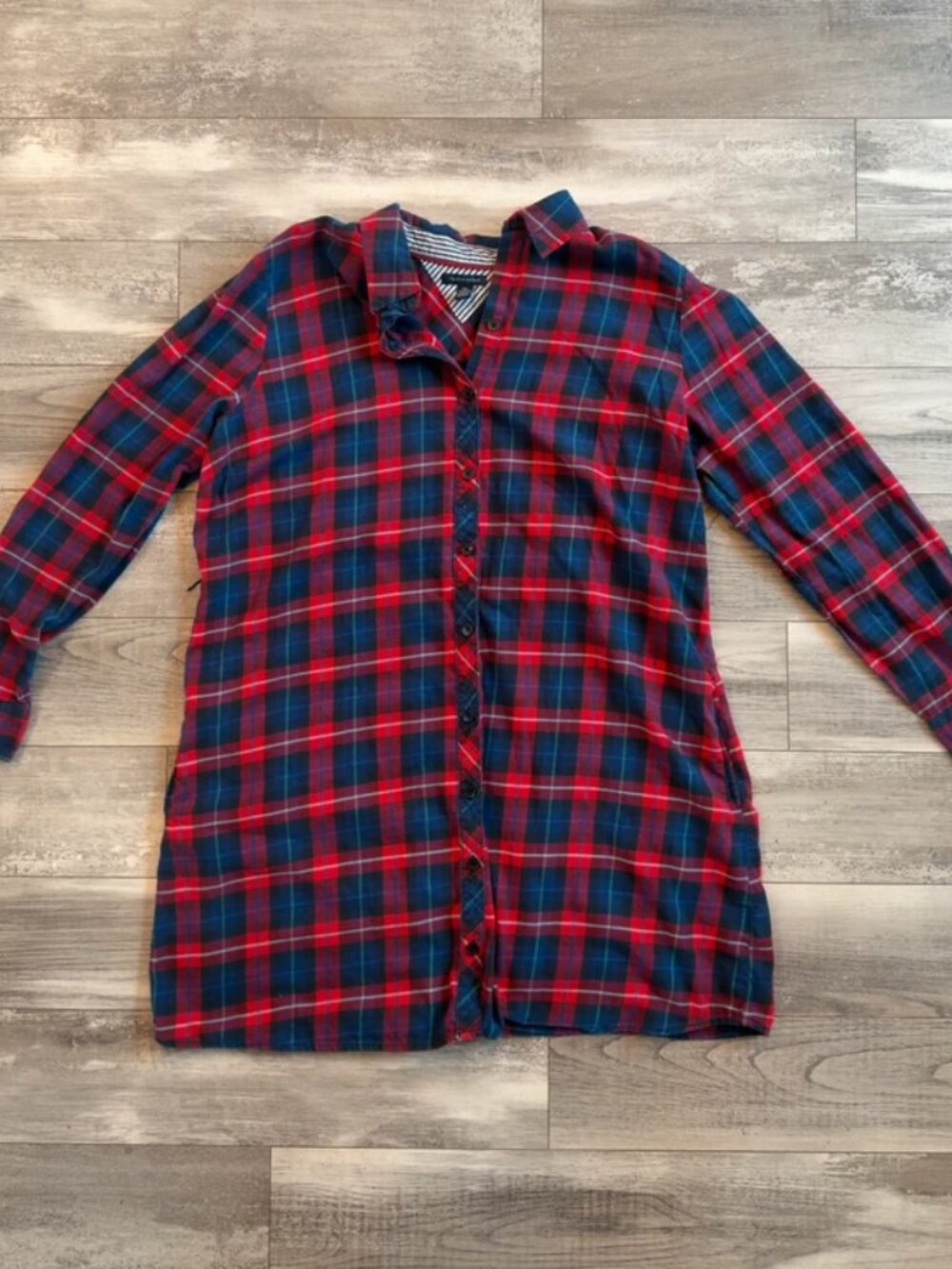 Tommy Hilfiger Red Blue Plaid Button Down Shirt Dress Size XXL